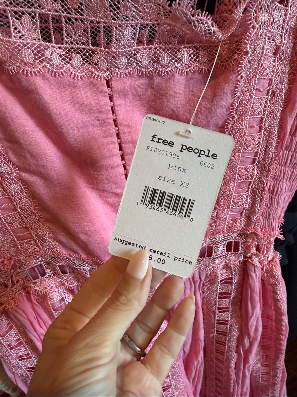 Free People XS Verona Pink Lace-Trim Mini Dress - Picture 3 of 3